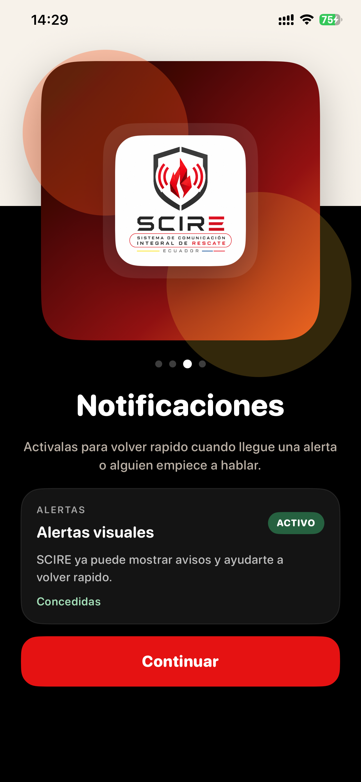 Pantalla de notificaciones SCIRE en iPhone